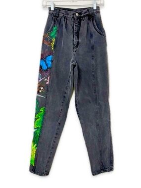 Vintage 90s X-tatic High Waist Mom Jeans Hand Painted Butterfly Jungle OOAK Sz 0